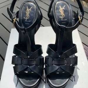 Black Leather YSL Tribute Pump 105 heel